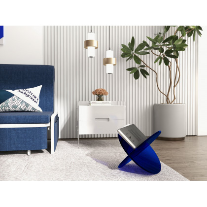 HMR - Modern Floating White Nightstand Acrylic Bedside Table with 2 Drawers