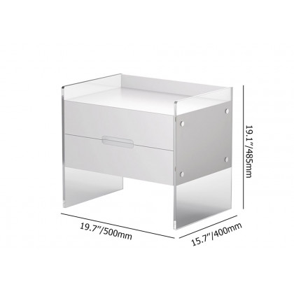 HMR - Modern Floating White Nightstand Acrylic Bedside Table with 2 Drawers