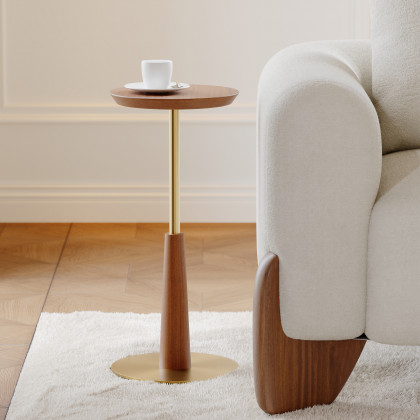 HMR - 9" Round Walnut Mid Century Drink Table