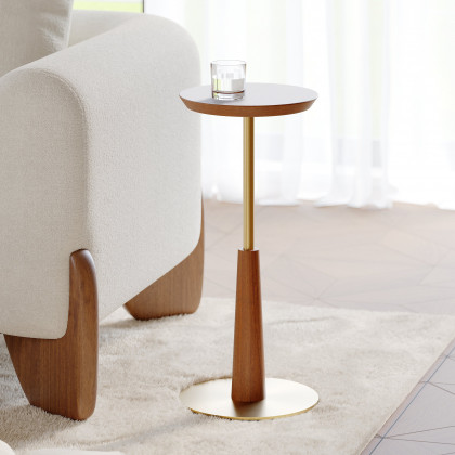 HMR - 9" Round Walnut Mid Century Drink Table