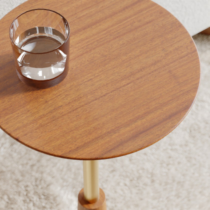 HMR - 9" Round Walnut Mid Century Drink Table
