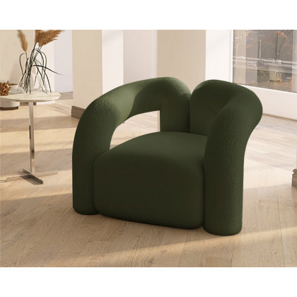 HMR Japandi Boucle Accent Chair Shaggy Armchair for Living Room - Dark Green
