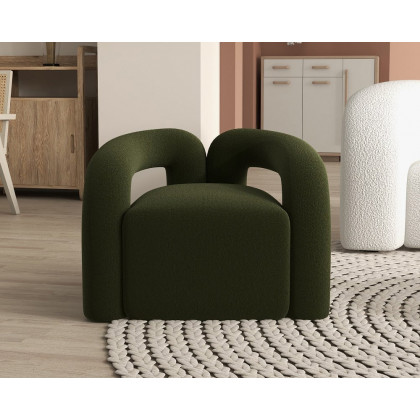 HMR Japandi Boucle Accent Chair Shaggy Armchair for Living Room - Dark Green