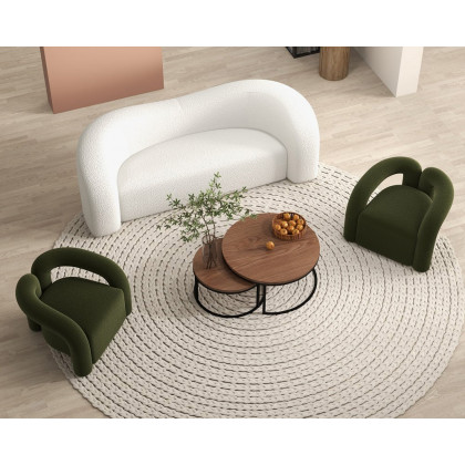 HMR Japandi Boucle Accent Chair Shaggy Armchair for Living Room - Dark Green