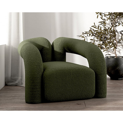 HMR Japandi Boucle Accent Chair Shaggy Armchair for Living Room - Dark Green