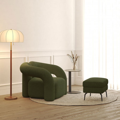 HMR Japandi Boucle Accent Chair Shaggy Armchair for Living Room - Dark Green