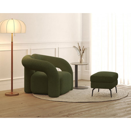 HMR Japandi Boucle Accent Chair Shaggy Armchair for Living Room - Dark Green