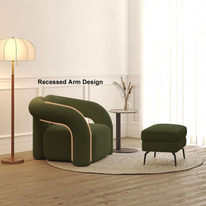 HMR Japandi Boucle Accent Chair Shaggy Armchair for Living Room - Dark Green