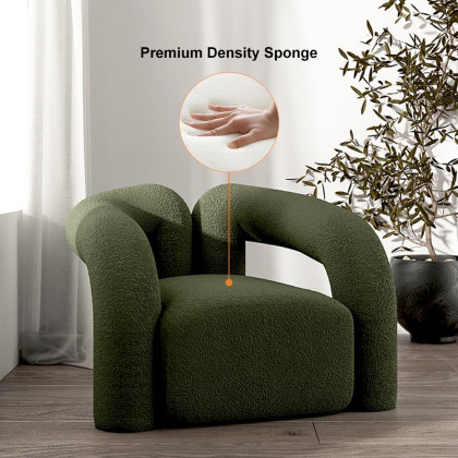 HMR Japandi Boucle Accent Chair Shaggy Armchair for Living Room - Dark Green