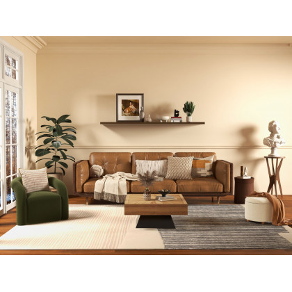 HMR Japandi Boucle Accent Chair Shaggy Armchair for Living Room - Dark Green