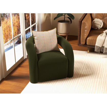 HMR Japandi Boucle Accent Chair Shaggy Armchair for Living Room - Dark Green