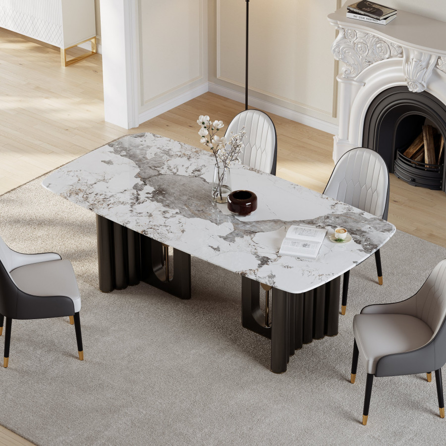 HMR - 78.7" Modern Rectangle Sintered Stone Dining Table Seats 6-8 People