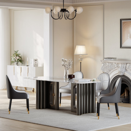 HMR - 78.7" Modern Rectangle Sintered Stone Dining Table Seats 6-8 People