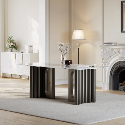 HMR - 78.7" Modern Rectangle Sintered Stone Dining Table Seats 6-8 People