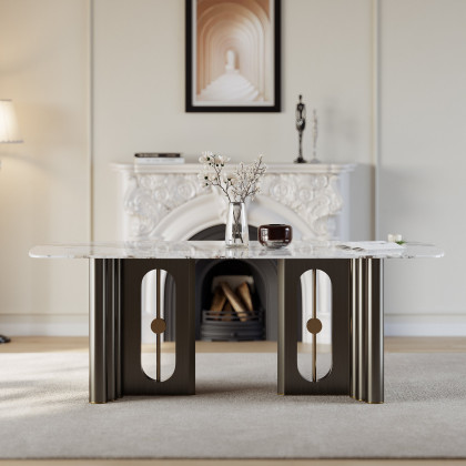 HMR - 78.7" Modern Rectangle Sintered Stone Dining Table Seats 6-8 People