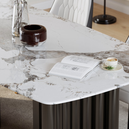 HMR - 78.7" Modern Rectangle Sintered Stone Dining Table Seats 6-8 People