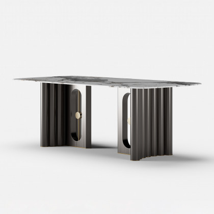 HMR - 78.7" Modern Rectangle Sintered Stone Dining Table Seats 6-8 People