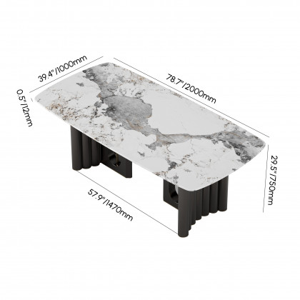 HMR - 78.7" Modern Rectangle Sintered Stone Dining Table Seats 6-8 People