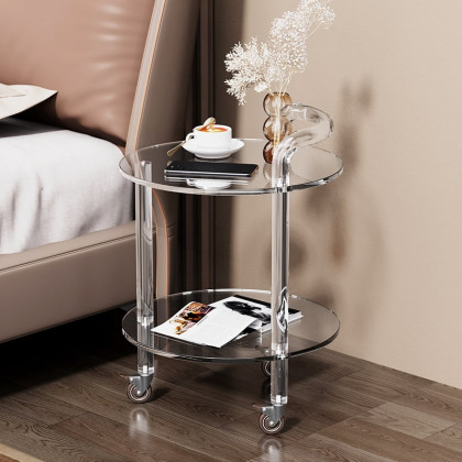 HMR - Modern Clear Acrylic Bar Cart Rolling Serving Trolley with 2 Tiers & Handle