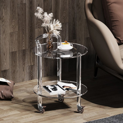 HMR - Modern Clear Acrylic Bar Cart Rolling Serving Trolley with 2 Tiers & Handle