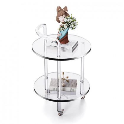 HMR - Modern Clear Acrylic Bar Cart Rolling Serving Trolley with 2 Tiers & Handle