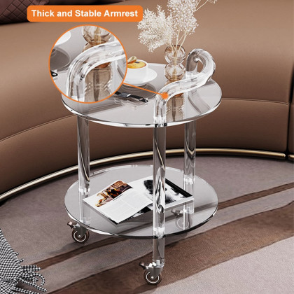 HMR - Modern Clear Acrylic Bar Cart Rolling Serving Trolley with 2 Tiers & Handle