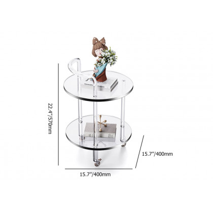 HMR - Modern Clear Acrylic Bar Cart Rolling Serving Trolley with 2 Tiers & Handle
