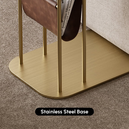 HMR - C-Shaped Walnut & Gold Rotating Side Table with Storage