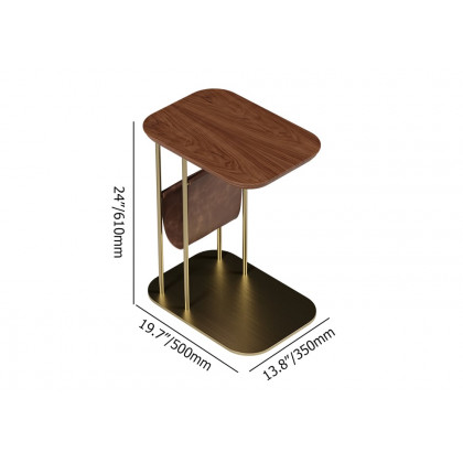 HMR - C-Shaped Walnut & Gold Rotating Side Table with Storage