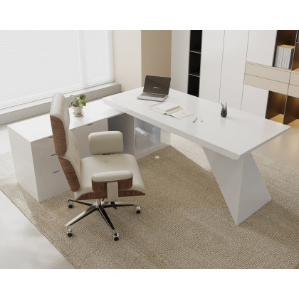 HMR Modern L-Shape Executive Desk & Office Chair Set - White, 70.9"L x 70.9"W x 29.5"H, Left Hand