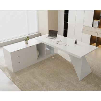HMR Modern L-Shape Executive Desk & Office Chair Set - White, 70.9"L x 70.9"W x 29.5"H, Left Hand