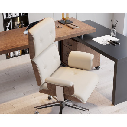 HMR Modern L-Shape Executive Desk & Office Chair Set - White, 70.9"L x 70.9"W x 29.5"H, Left Hand