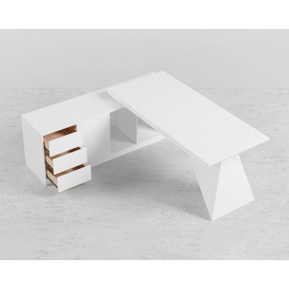 HMR Modern L-Shape Executive Desk & Office Chair Set - White, 70.9"L x 70.9"W x 29.5"H, Left Hand
