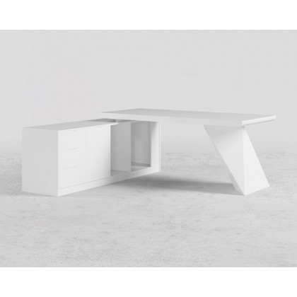 HMR Modern L-Shape Executive Desk & Office Chair Set - White, 70.9"L x 70.9"W x 29.5"H, Left Hand