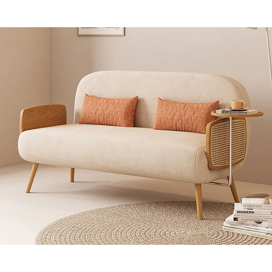 HMR Linen & Rattan Sleeper Sofa with Tray - Beige, Full Size