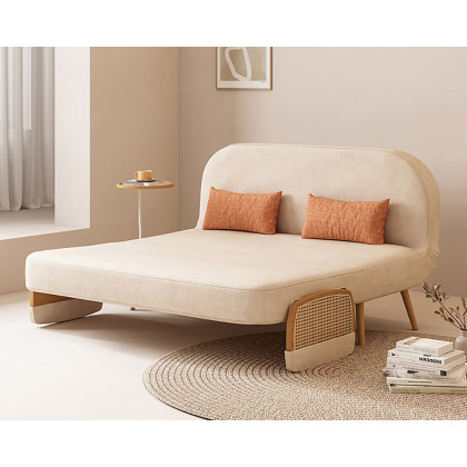 HMR Linen & Rattan Sleeper Sofa with Tray - Beige, Full Size