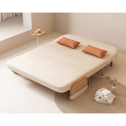 HMR Linen & Rattan Sleeper Sofa with Tray - Beige, Full Size