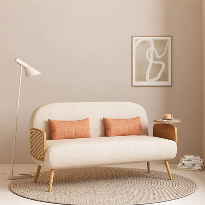 HMR Linen & Rattan Sleeper Sofa with Tray - Beige, Full Size