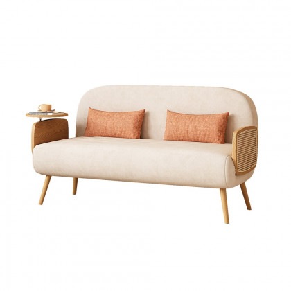 HMR Linen & Rattan Sleeper Sofa with Tray - Beige, Full Size