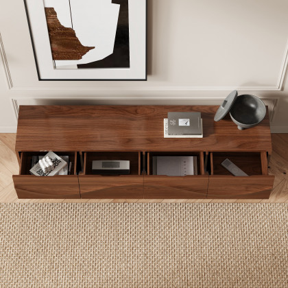 HMR Lake Mid Century TV Stand with Wavy Design Storage 4 Drawers for TVs Up to 75" - Walnut