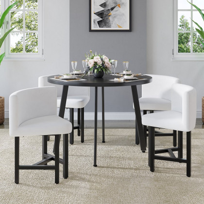 HMR Dining Set 39.4" Modern Round Wood Dining Table with 4 Chairs - White/Black