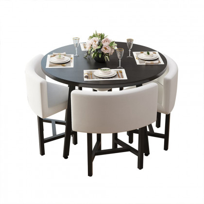 HMR Dining Set 39.4" Modern Round Wood Dining Table with 4 Chairs - White/Black