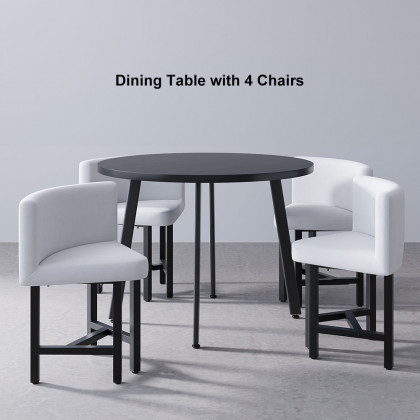 HMR Dining Set 39.4" Modern Round Wood Dining Table with 4 Chairs - White/Black