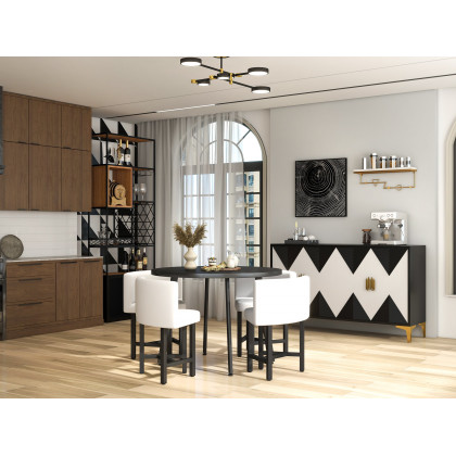 HMR Dining Set 39.4" Modern Round Wood Dining Table with 4 Chairs - White/Black