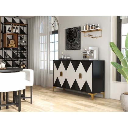 HMR Dining Set 39.4" Modern Round Wood Dining Table with 4 Chairs - White/Black