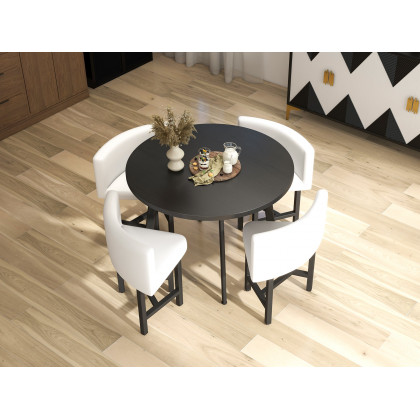 HMR Dining Set 39.4" Modern Round Wood Dining Table with 4 Chairs - White/Black