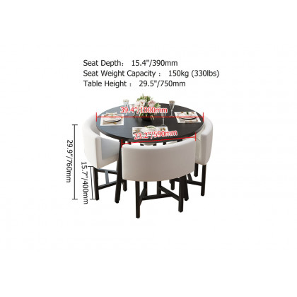 HMR Dining Set 39.4" Modern Round Wood Dining Table with 4 Chairs - White/Black