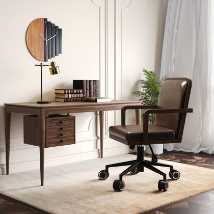 HMR - Mid-Century Faux Leather & Wood Adjustable Office Chair