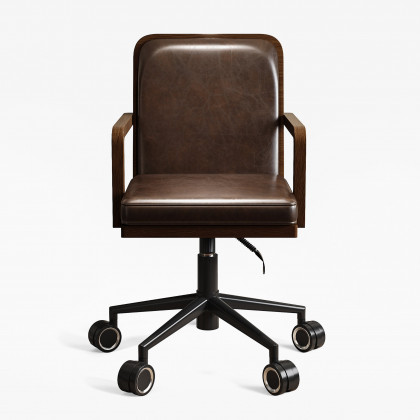 HMR - Mid-Century Faux Leather & Wood Adjustable Office Chair