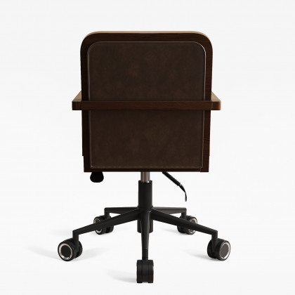 HMR - Mid-Century Faux Leather & Wood Adjustable Office Chair